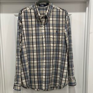 Polo by Ralph Lauren Men's Plaid Shirt - Blue and Cream
